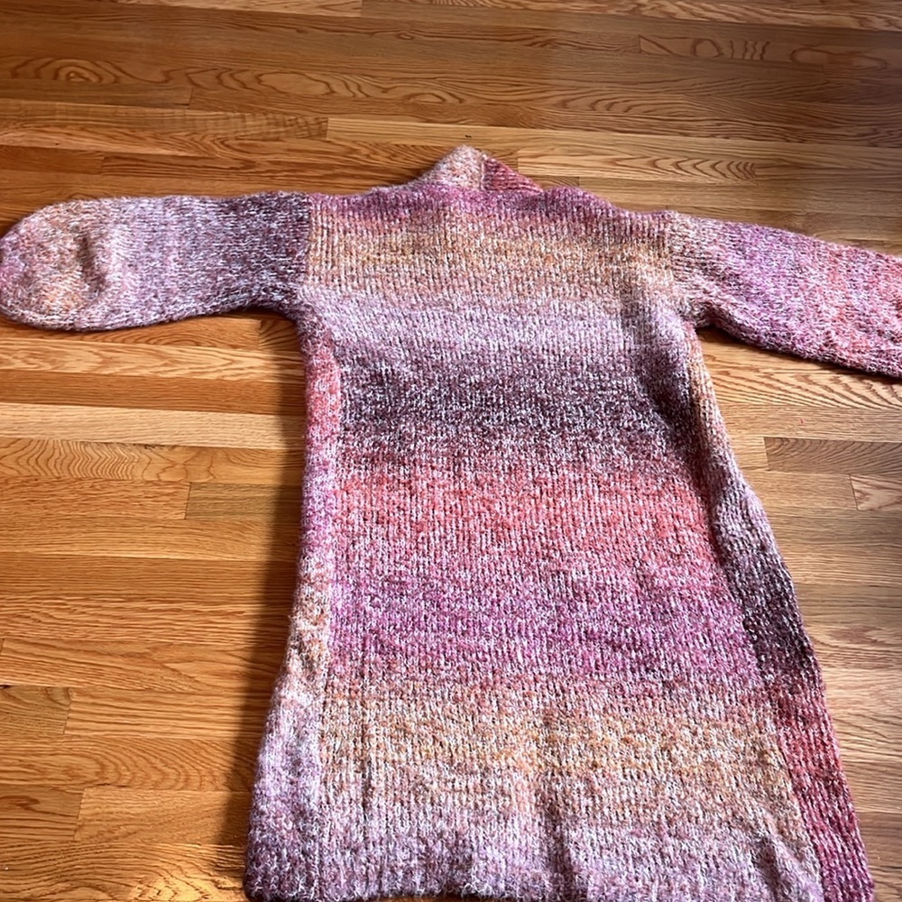 Anthropologie Ombré Knit Duster Blush Pink Sunset Fuzzy Warm One Size NWT - Picture 13 of 14